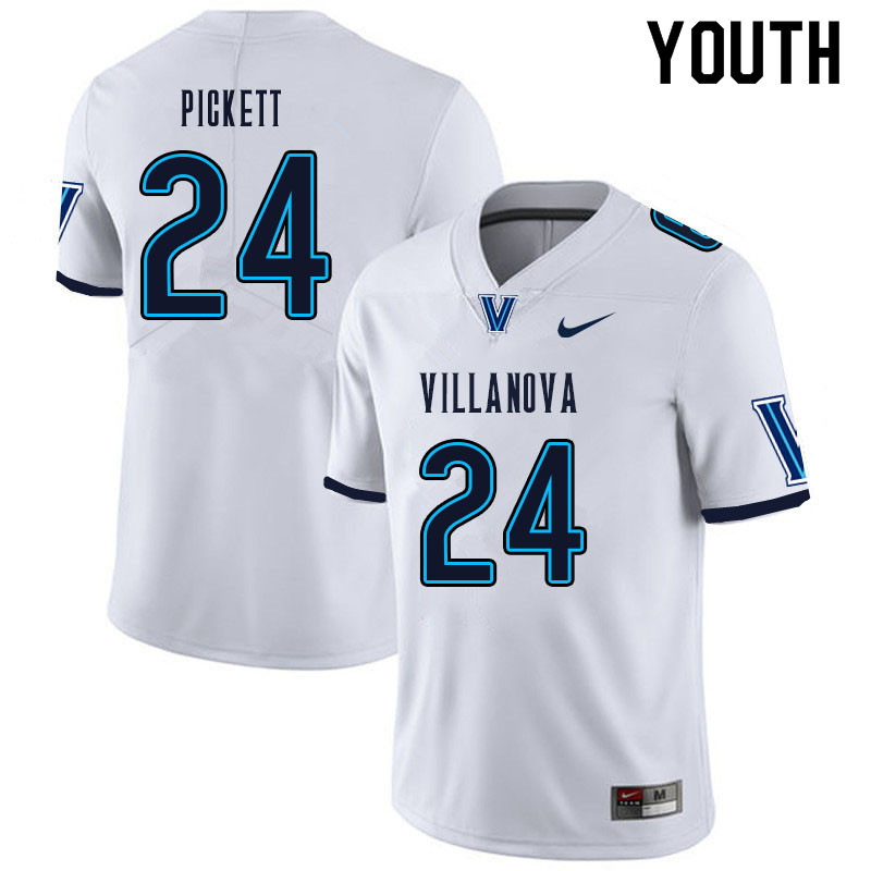 Youth #24 Darius Pickett Villanova Wildcats College Football Jerseys Sale-White - Click Image to Close